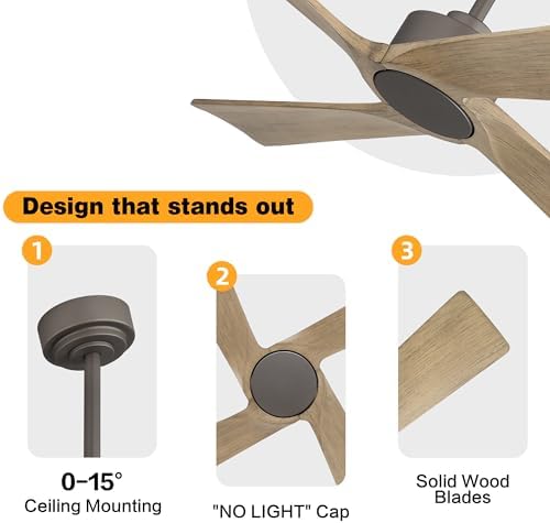 WINGBO 54 Inch DC Ceiling Fan without Lights, 4 Carved Solid Wood Blades, 6-Speed Reversible DC Motor, Modern, alternate view