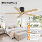 WINGBO 54 Inch Flush Mount DC Ceiling Fan Without Lights, 5 Carved Wood Blades, 6-Speed Reversible DC Motor, Low, alternate