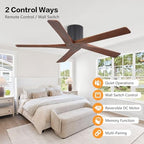 WINGBO 54 Inch Flush Mount DC Ceiling Fan Without Lights, 5 Carved Wood Blades, 6-Speed Reversible DC Motor, Low, alternate