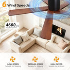 WINGBO 54 Inch Flush Mount DC Ceiling Fan Without Lights, 5 Carved Wood Blades, 6-Speed Reversible DC Motor, Low, alternate