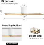 WINGBO 54 Inch Flush Mount DC Ceiling Fan without Lights, 5 Carved Wood Blades, 6-Speed Reversible DC Motor, Low, alternate