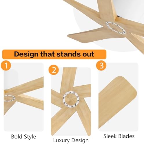 WINGBO 54 Inch Flush Mount DC Ceiling Fan without Lights, 5 Carved Wood Blades, 6-Speed Reversible DC Motor, Low, alternate