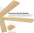 WINGBO 54 Inch Flush Mount DC Ceiling Fan without Lights, 5 Carved Wood Blades, 6-Speed Reversible DC Motor, Low, alternate