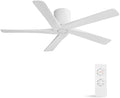 WINGBO 54 Inch Flush Mount DC Ceiling Fan Without Lights, 5 Carved Wood Blades, 6-Speed Reversible DC Motor, Low