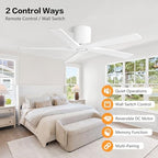 WINGBO 54 Inch Flush Mount DC Ceiling Fan Without Lights, 5 Carved Wood Blades, 6-Speed Reversible DC Motor, Low, alternate