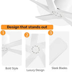 WINGBO 54 Inch Flush Mount DC Ceiling Fan Without Lights, 5 Carved Wood Blades, 6-Speed Reversible DC Motor, Low, alternate