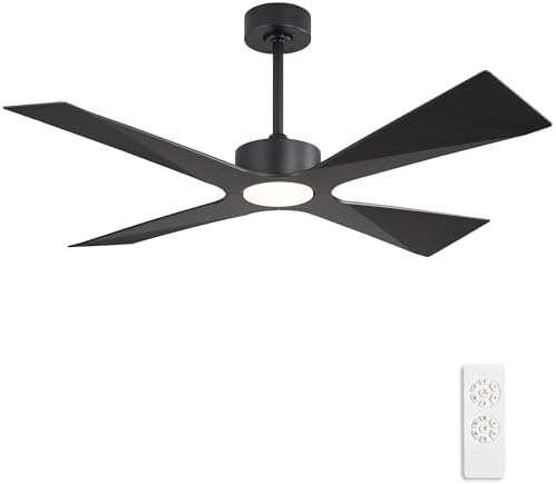 WINGBO 54" Wet Rated Outdoor Ceiling Fan with Lights, 4 ABS Plastic Blades, Reversible DC Motor, 6-Speed Remote