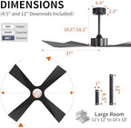 WINGBO 54" Wet Rated Outdoor Ceiling Fan with Lights, 4 ABS Plastic Blades, Reversible DC Motor, 6-Speed Remote, alternate