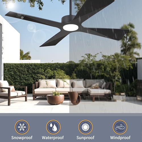 WINGBO 54" Wet Rated Outdoor Ceiling Fan with Lights, 4 ABS Plastic Blades, Reversible DC Motor, 6-Speed Remote, alternate