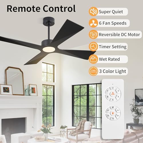 WINGBO 54" Wet Rated Outdoor Ceiling Fan with Lights, 4 ABS Plastic Blades, Reversible DC Motor, 6-Speed Remote, alternate