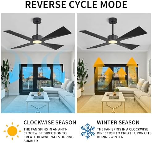 WINGBO 54" Wet Rated Outdoor Ceiling Fan with Lights, 4 ABS Plastic Blades, Reversible DC Motor, 6-Speed Remote, alternate