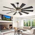 WINGBO 72" Windmill Ceiling Fan with Lights, 3 Downrod, 6-Speed Reversible DC Motor, 3CCT, 10 Blade Indoor, alternate view 2