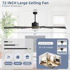 WINGBO 72" Windmill Ceiling Fan with Lights, 3 Downrod, 6-Speed Reversible DC Motor, 3CCT, 10 Blade Indoor, alternate view 4