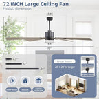 WINGBO 72" Windmill Ceiling Fan with Lights, 3 Downrod, 6-Speed Reversible DC Motor, 3CCT, 10 Blade Indoor, alternate view 4