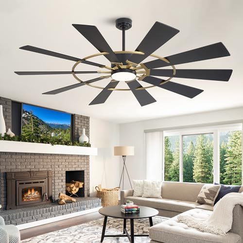 WINGBO 84" Windmill Ceiling Fan with Lights, 3 Downrod, 6-Speed Reversible DC Motor, 3CCT, 10 Blade Indoor, alternate view 2