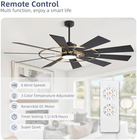WINGBO 84" Windmill Ceiling Fan with Lights, 3 Downrod, 6-Speed Reversible DC Motor, 3CCT, 10 Blade Indoor, alternate view 3