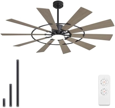 WINGBO 84" Windmill Ceiling Fan with Lights, 3 Downrod, 6-Speed Reversible DC Motor, 3CCT, 10 Blade Indoor
