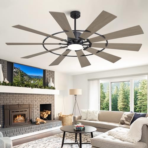 WINGBO 84" Windmill Ceiling Fan with Lights, 3 Downrod, 6-Speed Reversible DC Motor, 3CCT, 10 Blade Indoor, alternate view 2