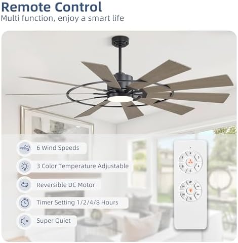 WINGBO 84" Windmill Ceiling Fan with Lights, 3 Downrod, 6-Speed Reversible DC Motor, 3CCT, 10 Blade Indoor, alternate view 3