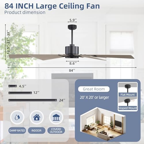 WINGBO 84" Windmill Ceiling Fan with Lights, 3 Downrod, 6-Speed Reversible DC Motor, 3CCT, 10 Blade Indoor, alternate view 4