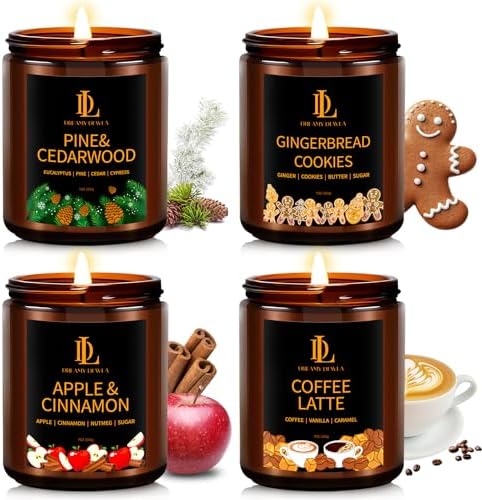 Winter Candle Set, Candles for Home Scented, 4 Pack Soy Candles Gifts for Women Men, Winter Scents of