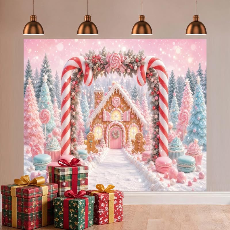 Winter Christmas Candy Cane Backdrop 10x8ft Gingerbread House Backdrops in 10x8ft, alternate view 7