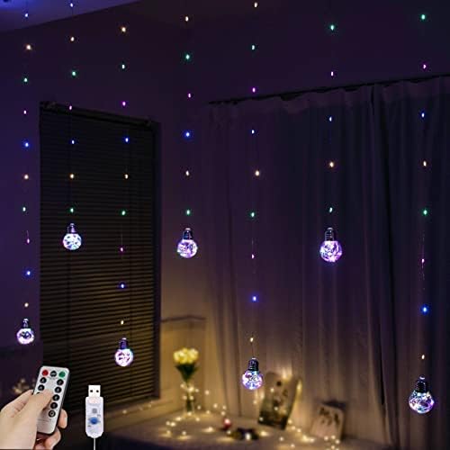 Wishing Ball Curtain Lights 200 LED Window Curtain String Light with Remote, USB Battery Powered Twinkle Globe