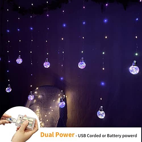 Wishing Ball Curtain Lights 200 LED Window Curtain String Light with Remote, USB Battery Powered Twinkle Globe, alternate