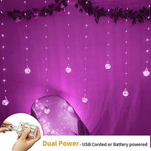 Wishing Ball Curtain Lights 200 LED Window Curtain String Light with Remote, USB Battery Powered Twinkle Globe, alternate