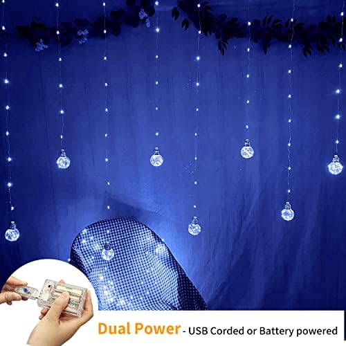 Wishing Ball Curtain Lights 200 LED Window Curtain String Lights with Remote, USB Battery Powered Twinkle Globe, alternate