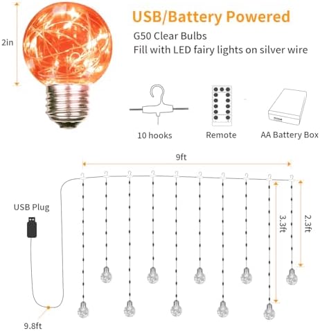 Wishing Ball Curtain Lights 9.8 x3.3 ft, USB/Battery Powered in 9.8 x3.3 ft, alternate view 7