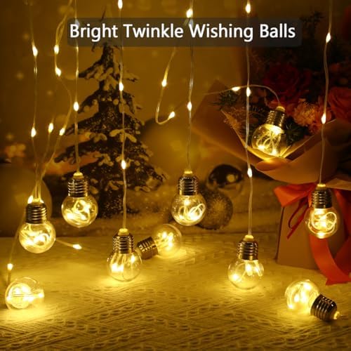 Wishing Ball Curtain Lights Battery Operated, 10ft x 3.3ft Warm White & Multicolor Fairy String Lights Curtain, alternate