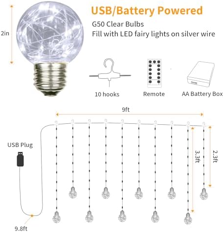 Wishing Ball Curtain String Lights 9.8x3.3 ft, USB/Battery Powered in 9.8x3.3 ft, alternate view 6