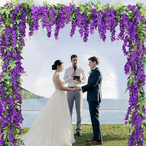 Wisteria Artificial Flowers Garland, 2Pcs Total 14.4ft Silk Faux Wisteria Vine Kit, Hanging Flower Plant for, alternate view