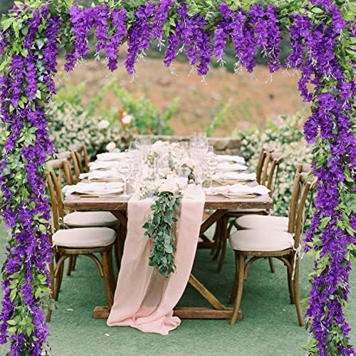 Wisteria Artificial Flowers Garland, 2Pcs Total 14.4ft Silk Faux Wisteria Vine Kit, Hanging Flower Plant for, alternate view