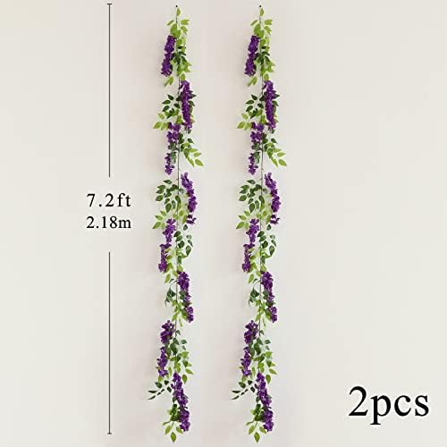 Wisteria Artificial Flowers Garland, 2Pcs Total 14.4ft Silk Faux Wisteria Vine Kit, Hanging Flower Plant for, alternate view