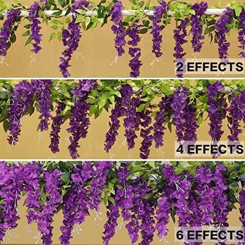 Wisteria Artificial Flowers Garland, 2Pcs Total 14.4ft Silk Faux Wisteria Vine Kit, Hanging Flower Plant for, alternate view