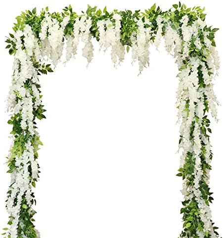 Wisteria Artificial Flowers Garland, 8Pcs Total 57.6ft Silk Faux Wisteria Vine Kit, Hanging Flower Plant for