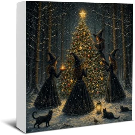 Witchy Christmas Tree Decor, Christmas Gothic Witch Wooden Sign