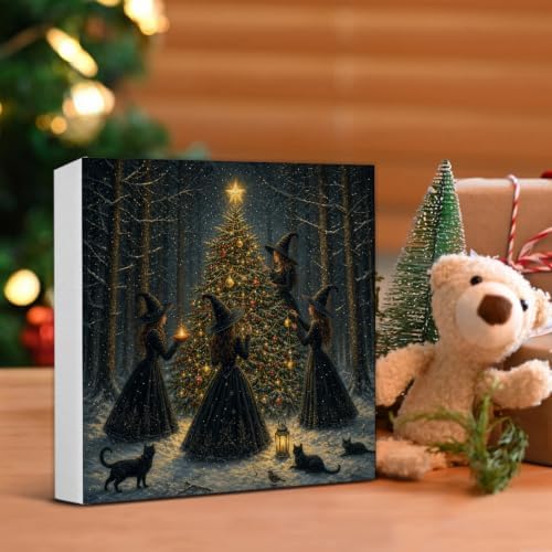 Witchy Christmas Tree Decor, Christmas Gothic Witch Wooden Sign, alternate view 5