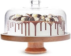 with Lid, Acacia Cake Stand with Glass Dome, Versatile Dessert Stand with Strong Magnetic Pedestal, Cake Holder