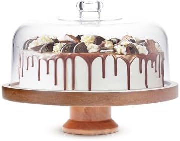 with Lid, Acacia Cake Stand with Glass Dome, Versatile Dessert Stand with Strong Magnetic Pedestal, Cake Holder