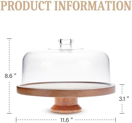 with Lid, Acacia Cake Stand with Glass Dome, Versatile Dessert Stand with Strong Magnetic Pedestal, Cake Holder, alternate