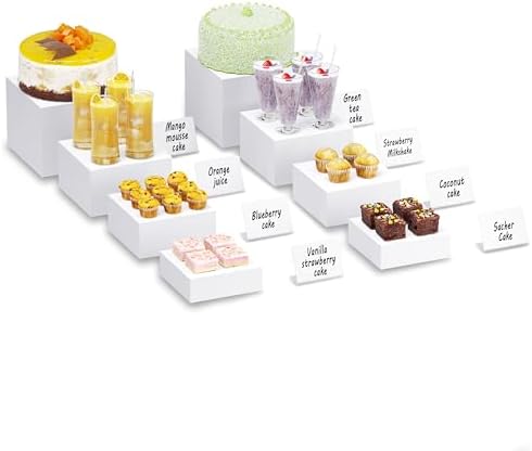 with Mini Signs, Food Risers for Buffet Table, Display Stand for Catering Dessert, White Acrylic Cube Boxes