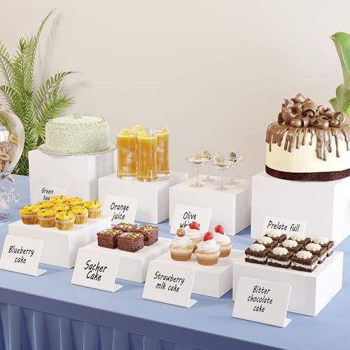 with Mini Signs, Food Risers for Buffet Table, Display Stand for Catering Dessert, White Acrylic Cube Boxes, alternate view 2