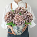 Withered Purple Vintage Faux Hydrangeas,4Pcs 21" Real Touch Lifelike Silk Hydrangea Flowers for Fall Autumn
