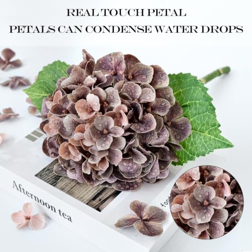 Withered Purple Vintage Faux Hydrangeas,4Pcs 21" Real Touch Lifelike Silk Hydrangea Flowers for Fall Autumn, alternate view 2