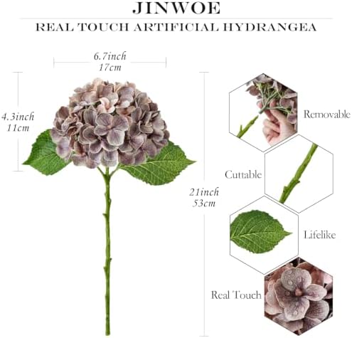 Withered Purple Vintage Faux Hydrangeas,4Pcs 21" Real Touch Lifelike Silk Hydrangea Flowers for Fall Autumn, alternate view 5