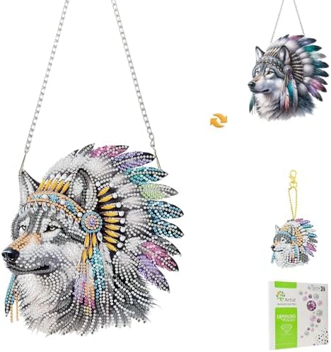Wolf Diamond Painting Double-Sided Wall Hanging Set, DIY Irregular Shaped Rhinestone Window Decoration Set