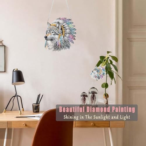 Wolf Diamond Painting Double-Sided Wall Hanging Set, DIY Irregular Shaped Rhinestone Window Decoration Set, alternate view 4